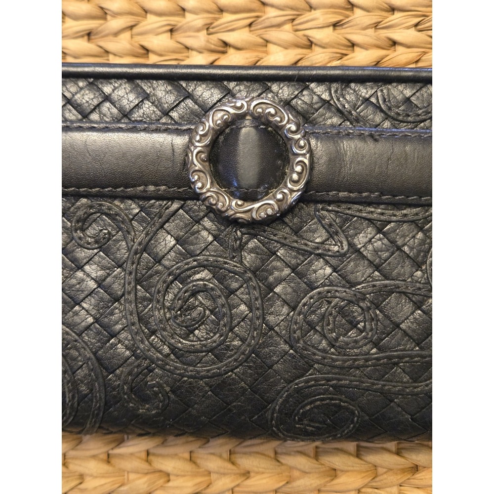 Black Leather Brighton Ferrara Folio Wallet Woven Texture Silver Accents *READ - Picture 4 of 11